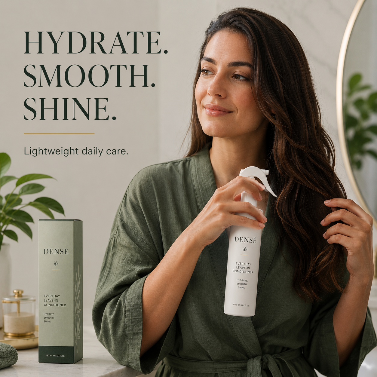 Densé everyday leave-in conditioner for lightweight hydration, smoothness, and shine